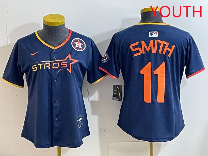 Youth Houston Astros 11 Smith Blue three generations Joint Name Nike 2025 MLB Jersey style 2